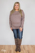 Captivated by Love Striped Top- Purple/Taupe