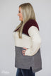 Keeping It Cozy Color Block Sweater- Eggplant, Ivory, Grey