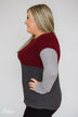 Can't Get Enough Color Block Top- Burgundy, Charcoal, Grey