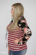 Pure Beauty Floral & Striped Cowl Neck Top- Black & Burgundy