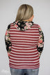 Pure Beauty Floral & Striped Cowl Neck Top- Black & Burgundy