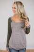 Compass To You Elbow Patch Top- Green & Grey