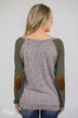Compass To You Elbow Patch Top- Green & Grey