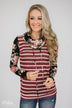 Pure Beauty Floral & Striped Cowl Neck Top- Black & Burgundy