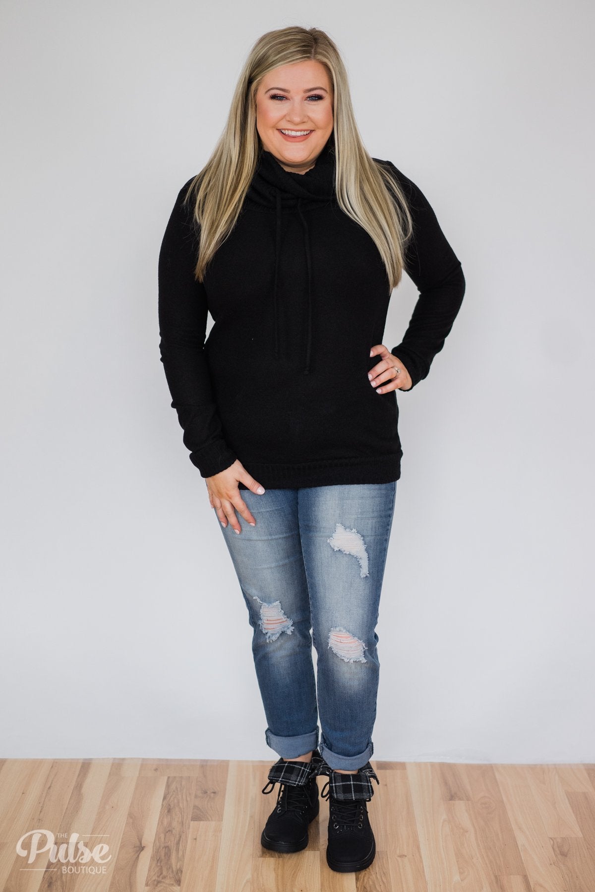 Solid Black Soft Cowl Neck Top