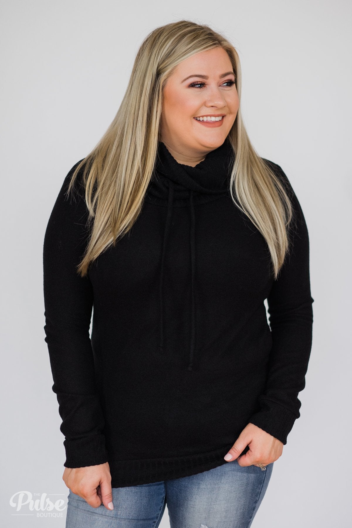 Solid Black Soft Cowl Neck Top