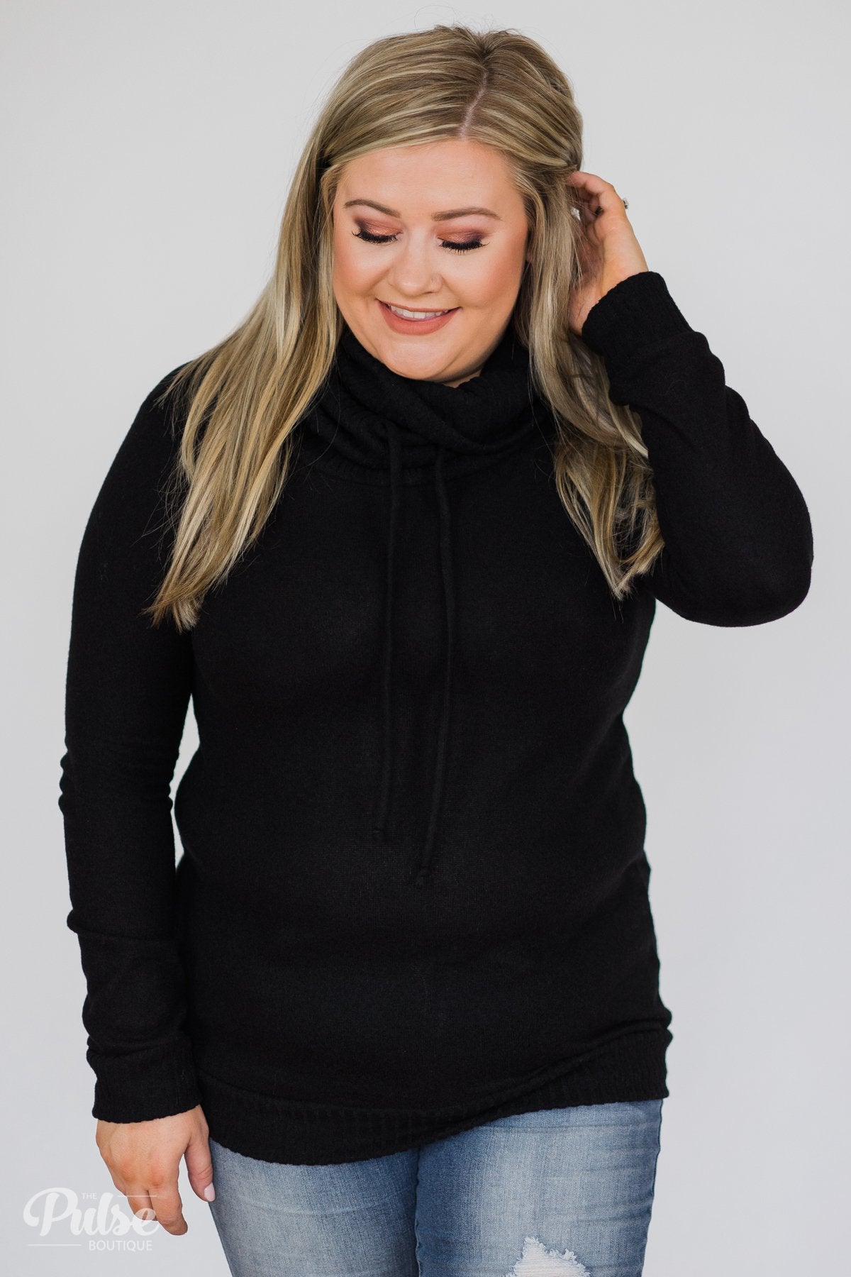 Solid Black Soft Cowl Neck Top