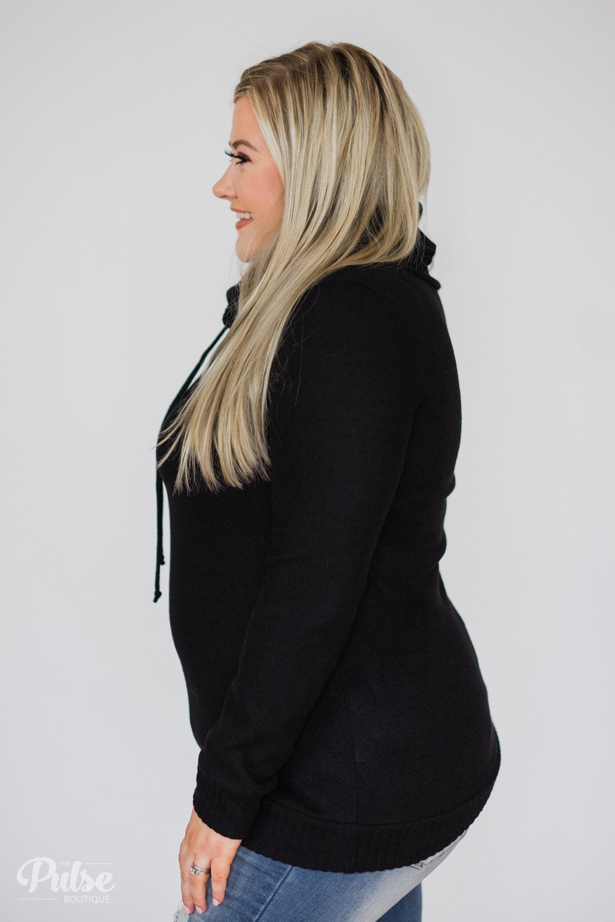 Solid Black Soft Cowl Neck Top