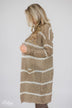 Long Knitted Striped Cardigan- Taupe & Ivory