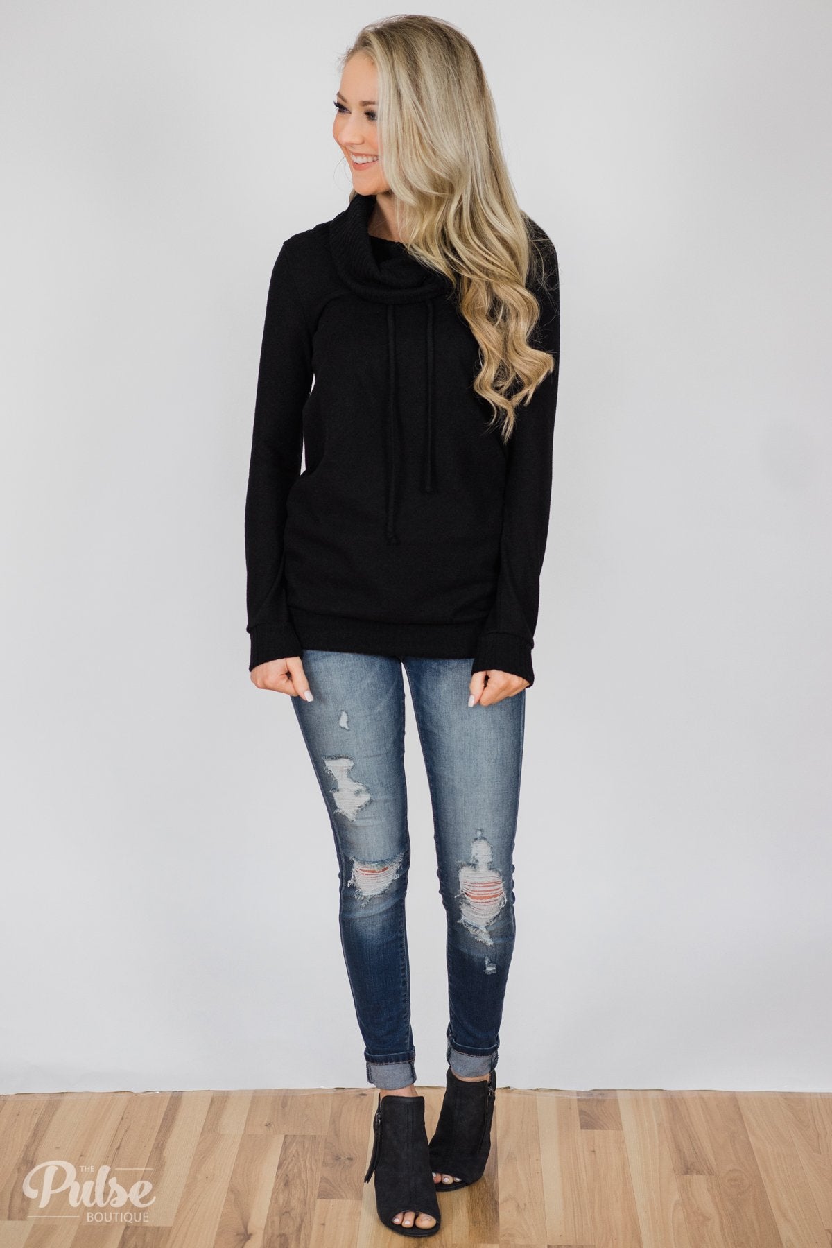 Solid Black Soft Cowl Neck Top