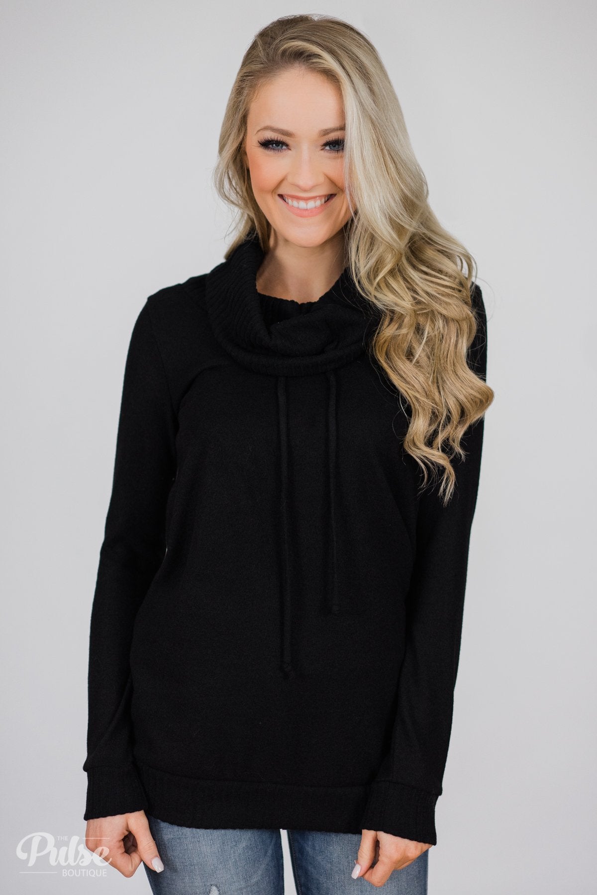 Solid Black Soft Cowl Neck Top