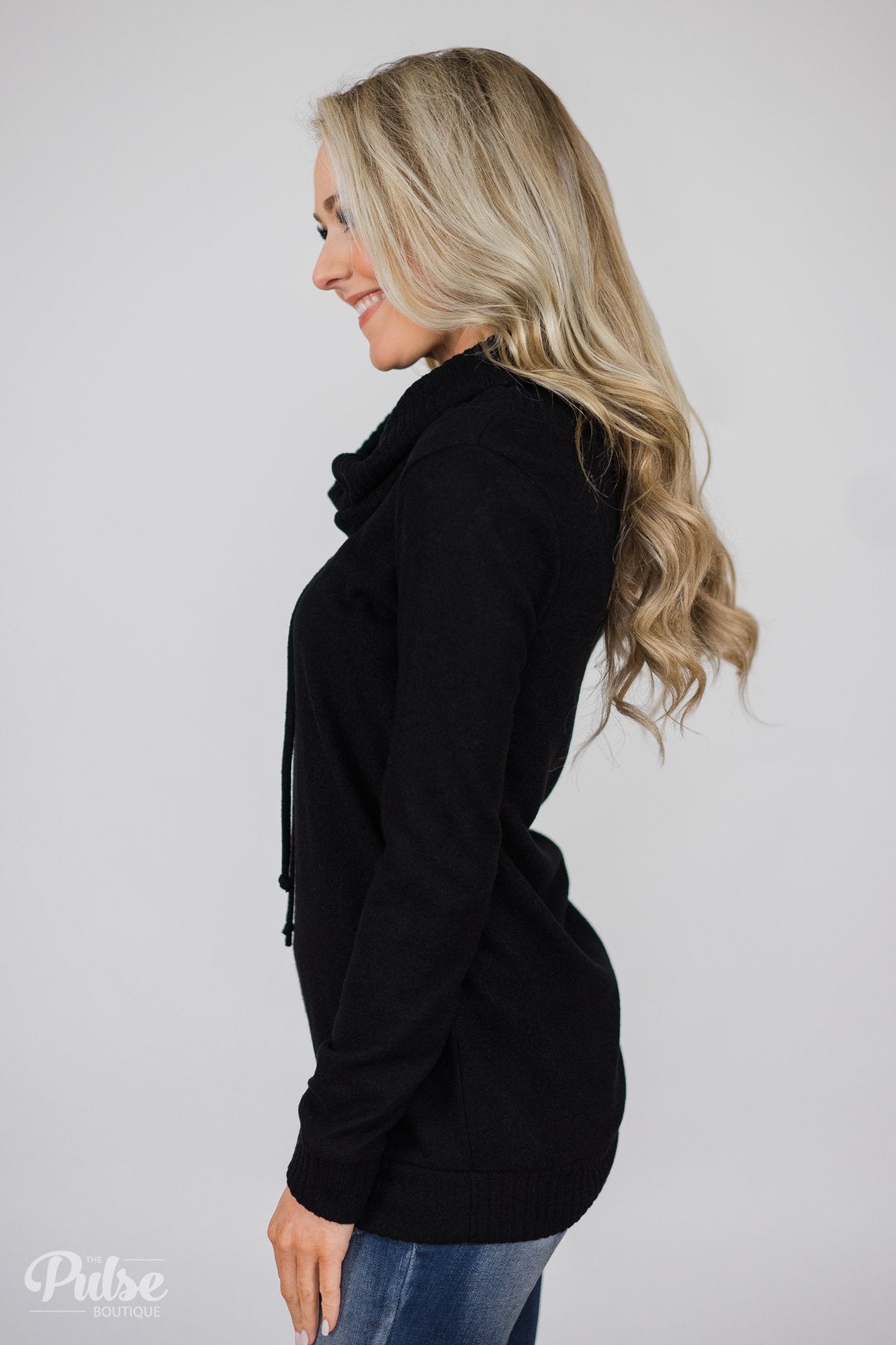 Solid Black Soft Cowl Neck Top
