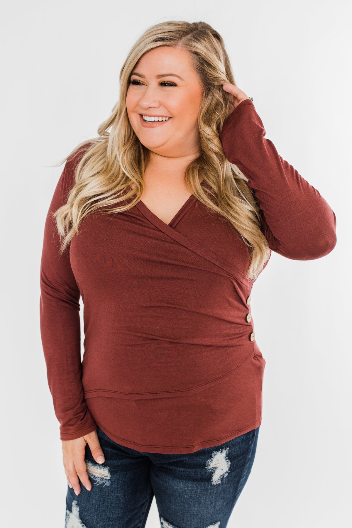 Gathering My Thoughts Wrap Top- Clay Brown
