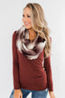 Gathering My Thoughts Wrap Top- Clay Brown