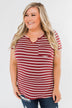 This is Me Striped Notch Pocket Top- Brick Red & Ivory