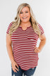 This is Me Striped Notch Pocket Top- Brick Red & Ivory