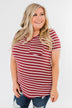 This is Me Striped Notch Pocket Top- Brick Red & Ivory