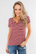 This is Me Striped Notch Pocket Top- Brick Red & Ivory
