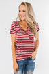 This is Me Striped Notch Pocket Top- Brick Red & Ivory