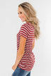 This is Me Striped Notch Pocket Top- Brick Red & Ivory