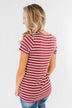 This is Me Striped Notch Pocket Top- Brick Red & Ivory
