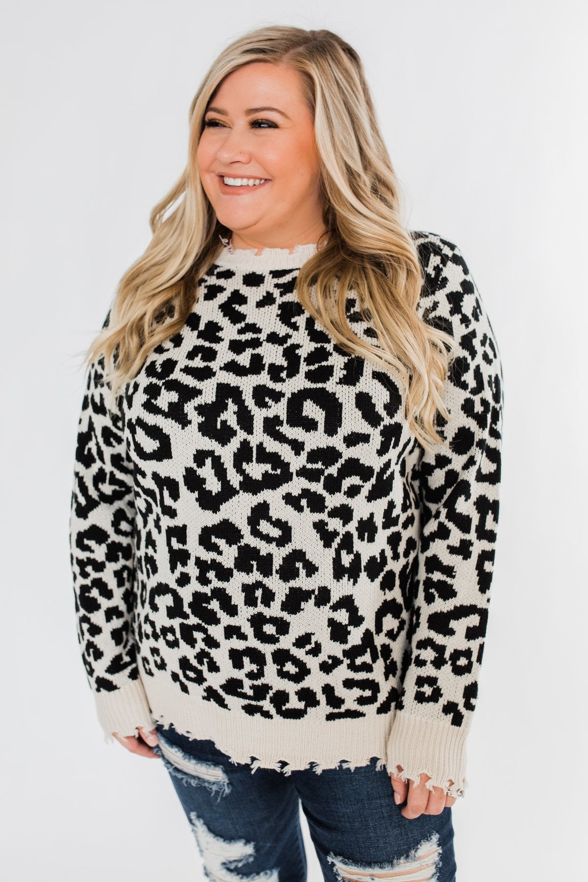 Stay Fierce Leopard Knit Sweater- Cream