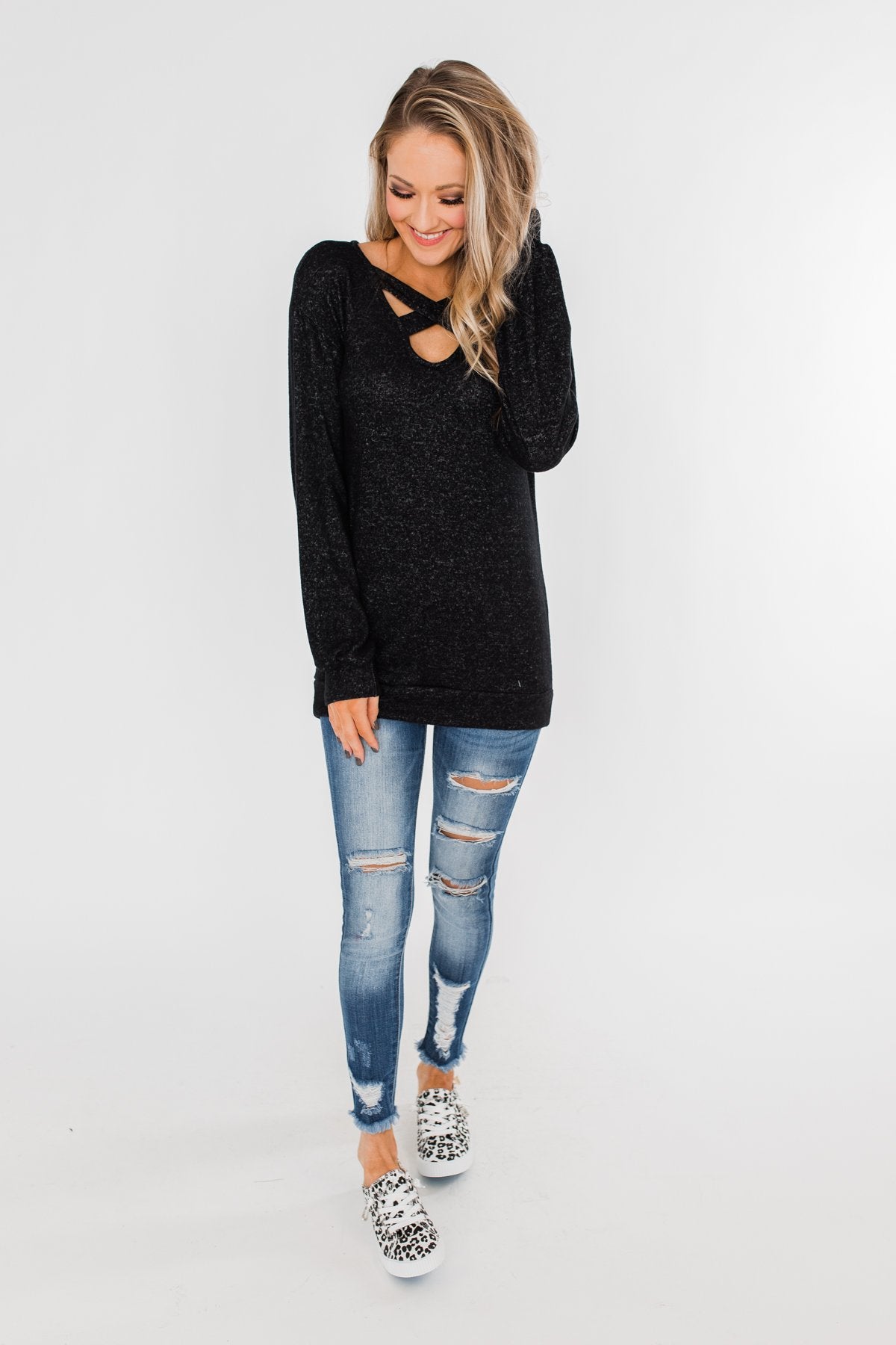 Dance The Day Away Criss Cross Top- Black
