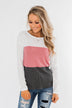 Away We Go Color Block Waffle Knit Top- Pink & Charcoal