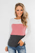 Away We Go Color Block Waffle Knit Top- Pink & Charcoal