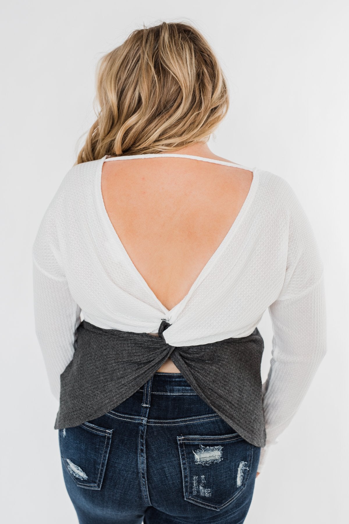 Away We Go Color Block Waffle Knit Top- Pink & Charcoal