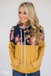 Just What I Need Floral Cowl Neck- Honey Yellow & Navy