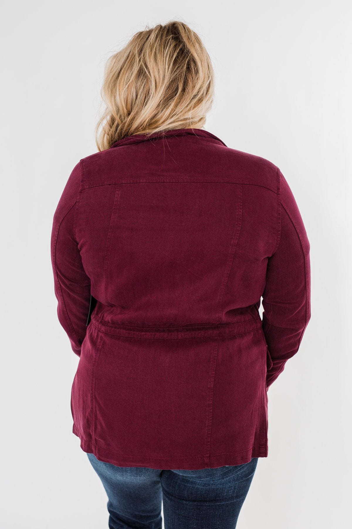 Carried Away Drawstring Waist Jacket- Wine