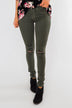Kan Can Jeans- Knee Distressed Army Green