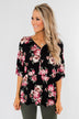 The Way To My Heart Floral Button Top- Black