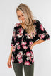 The Way To My Heart Floral Button Top- Black