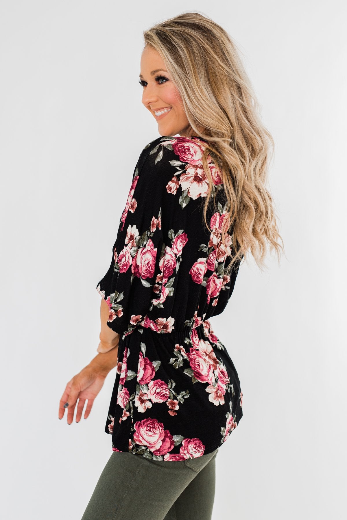 The Way To My Heart Floral Button Top- Black