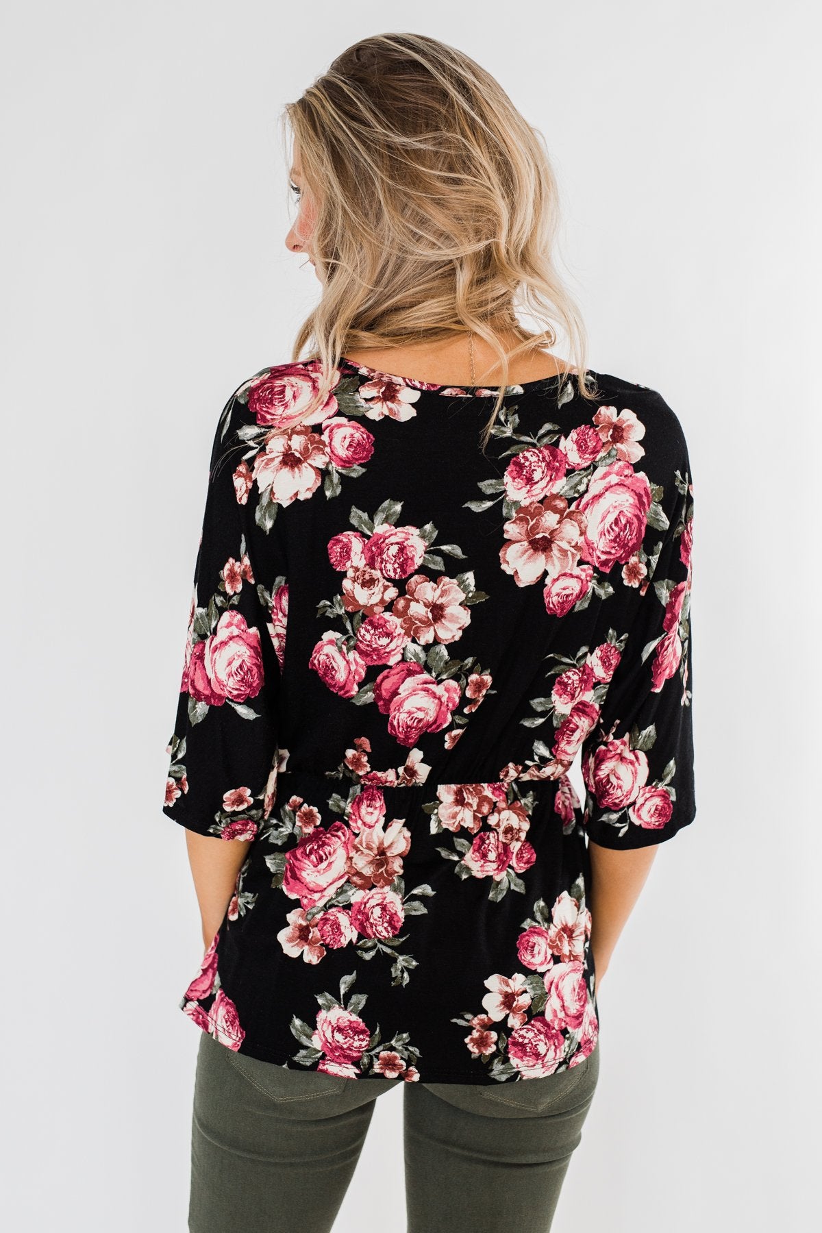 The Way To My Heart Floral Button Top- Black