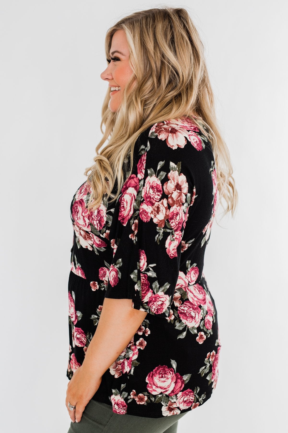 The Way To My Heart Floral Button Top- Black