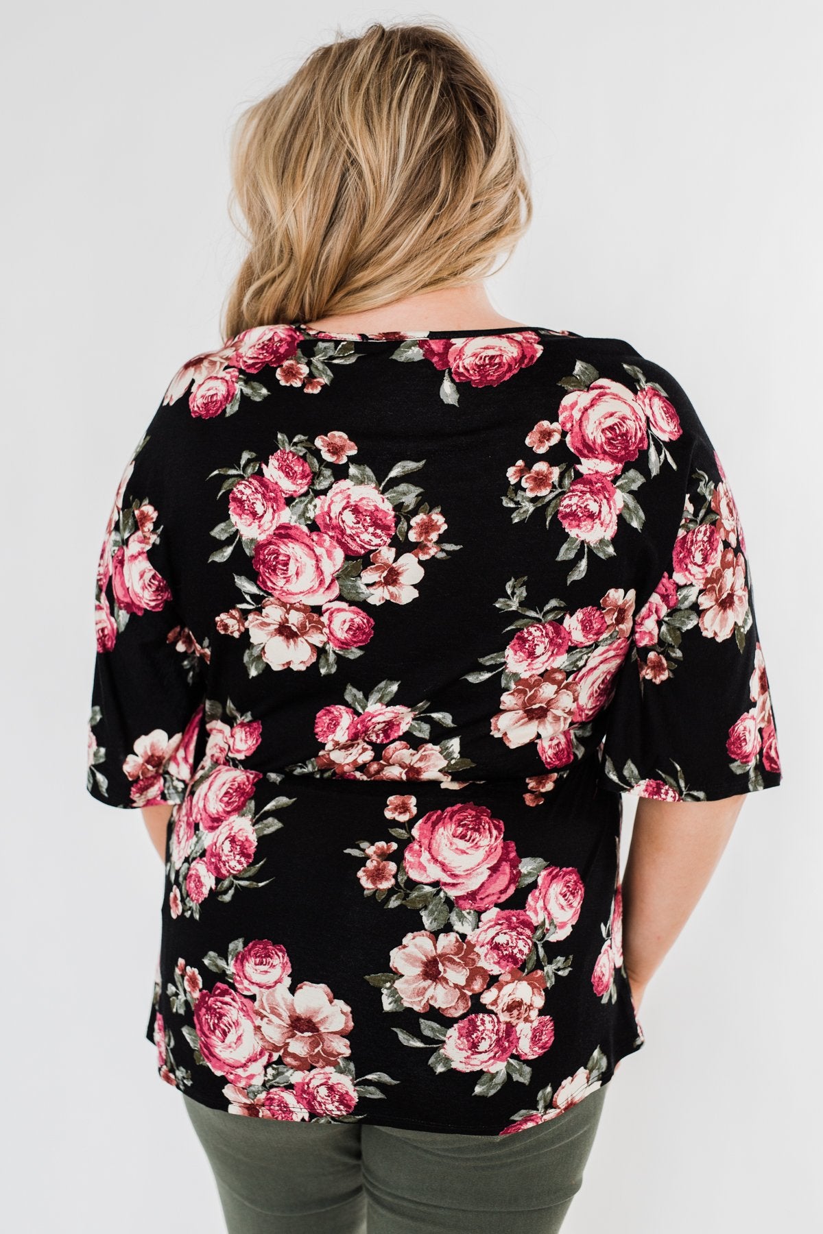 The Way To My Heart Floral Button Top- Black