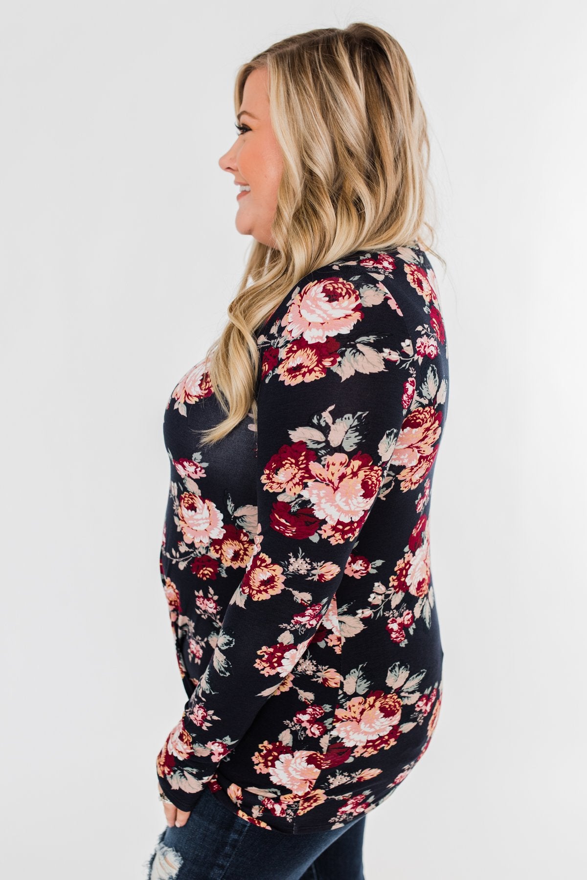 See You Later Criss Cross Floral Top- Navy