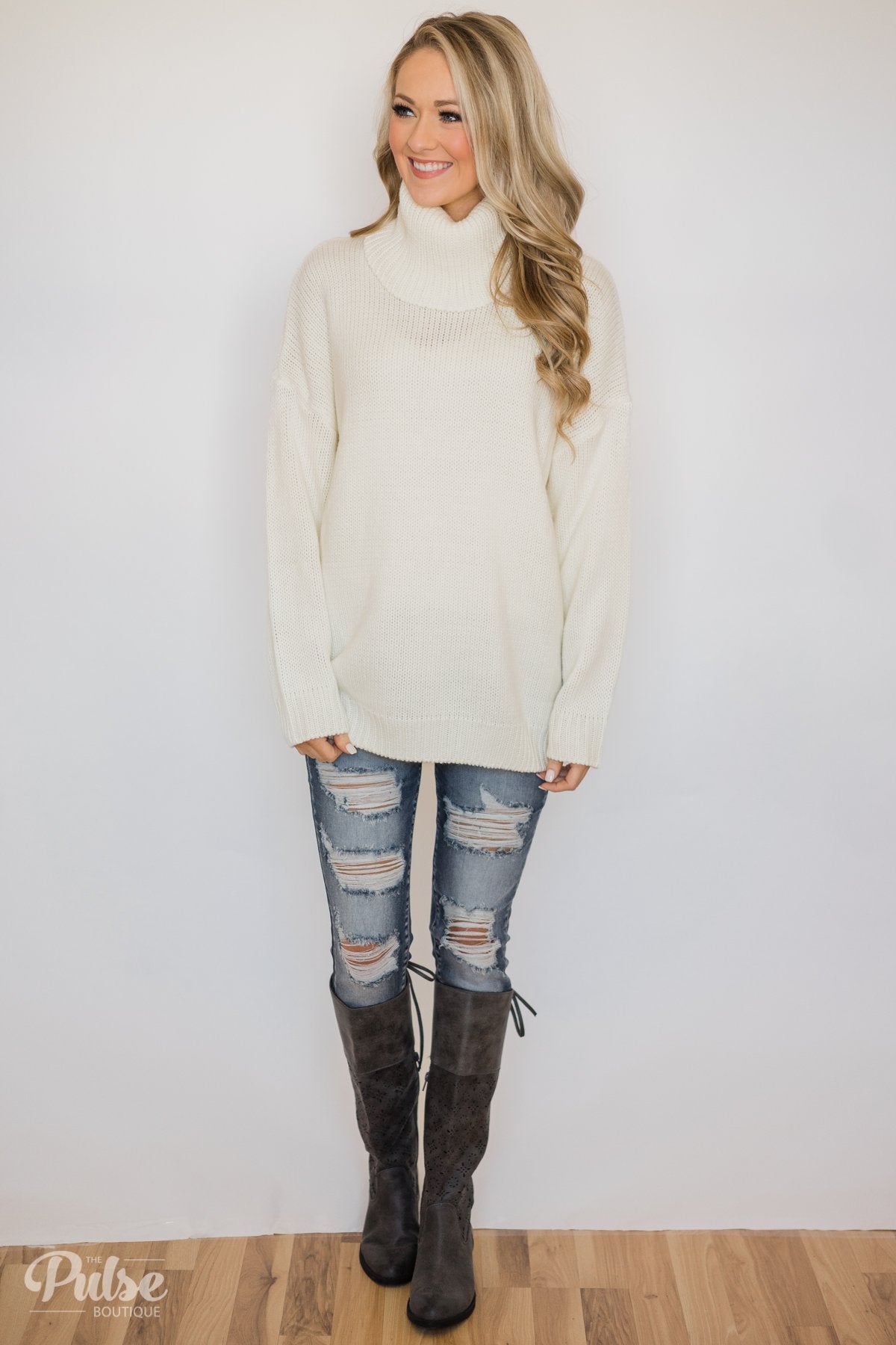 Bunch of Love Turtleneck Knitted Sweater- Ivory
