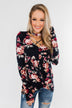 See You Later Criss Cross Floral Top- Navy