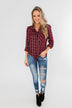Ready For The Season Plaid Top- Cranberry