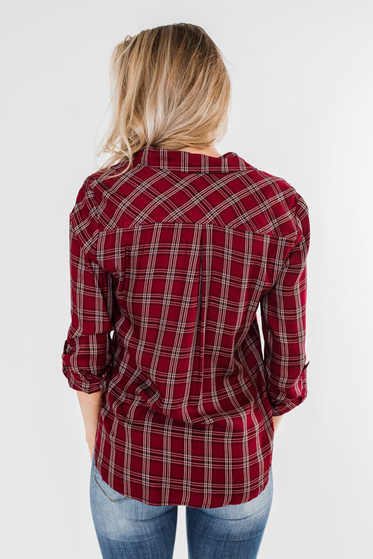 Ready For The Season Plaid Top- Cranberry