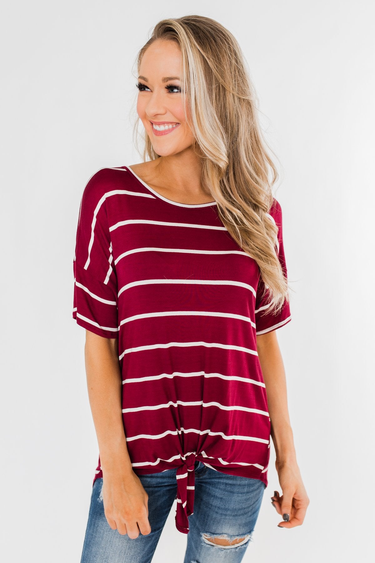 Shine The Way You Do Striped Top- Burgundy