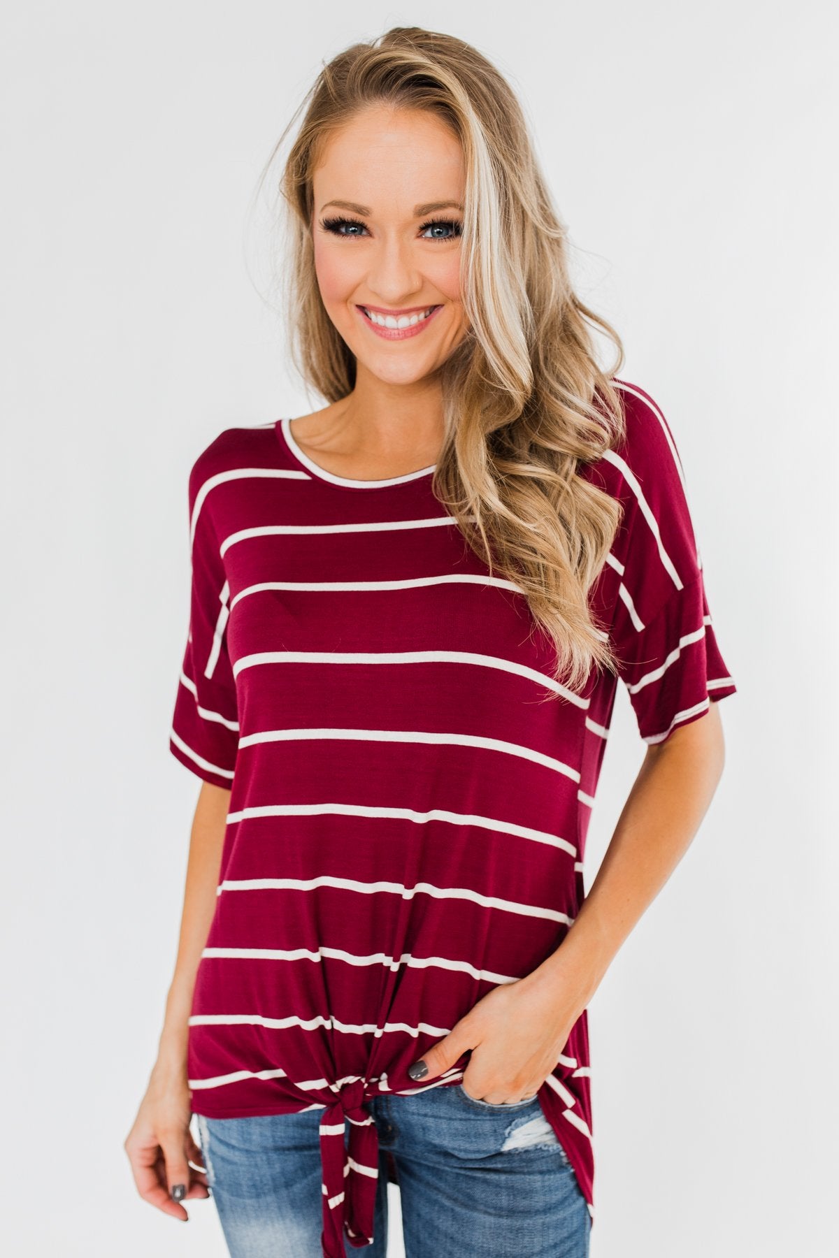Shine The Way You Do Striped Top- Burgundy