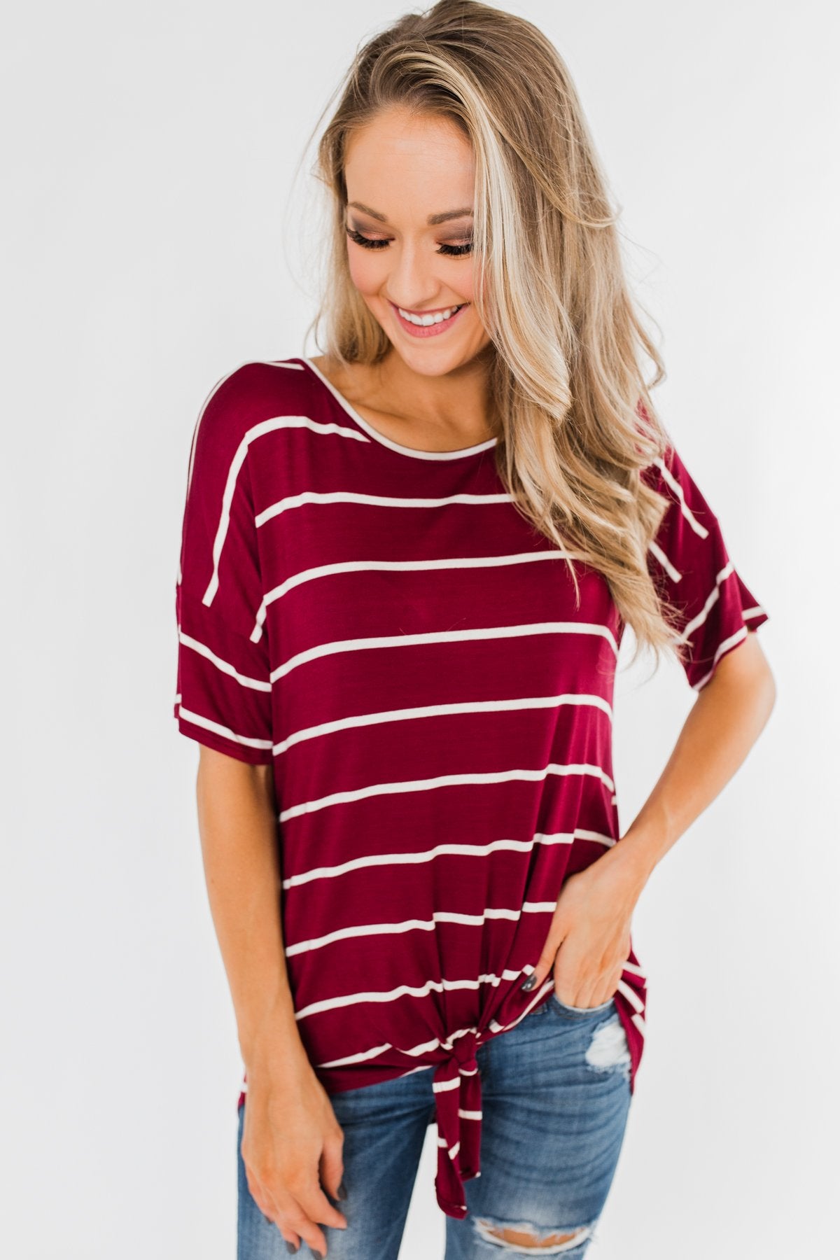 Shine The Way You Do Striped Top- Burgundy
