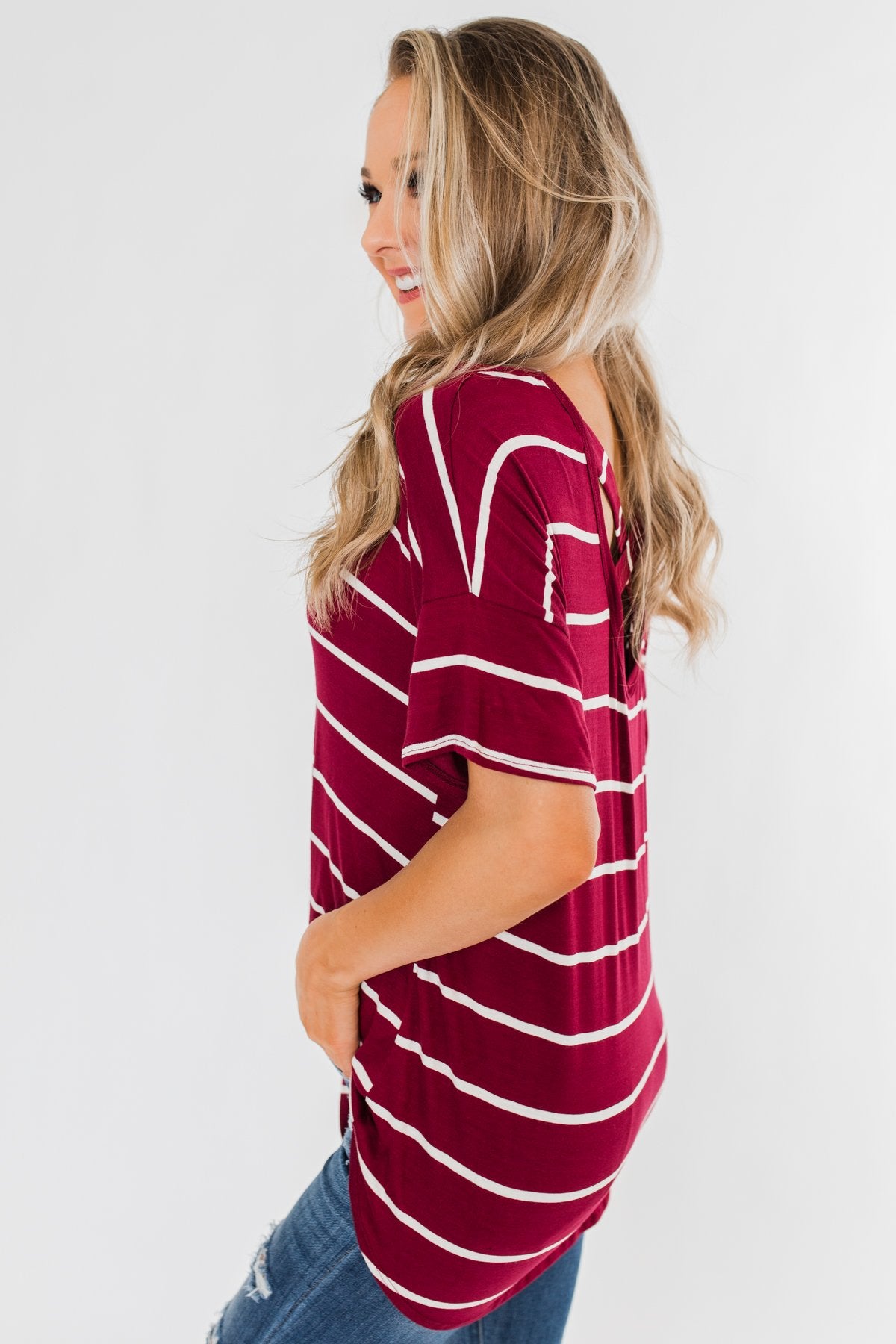 Shine The Way You Do Striped Top- Burgundy