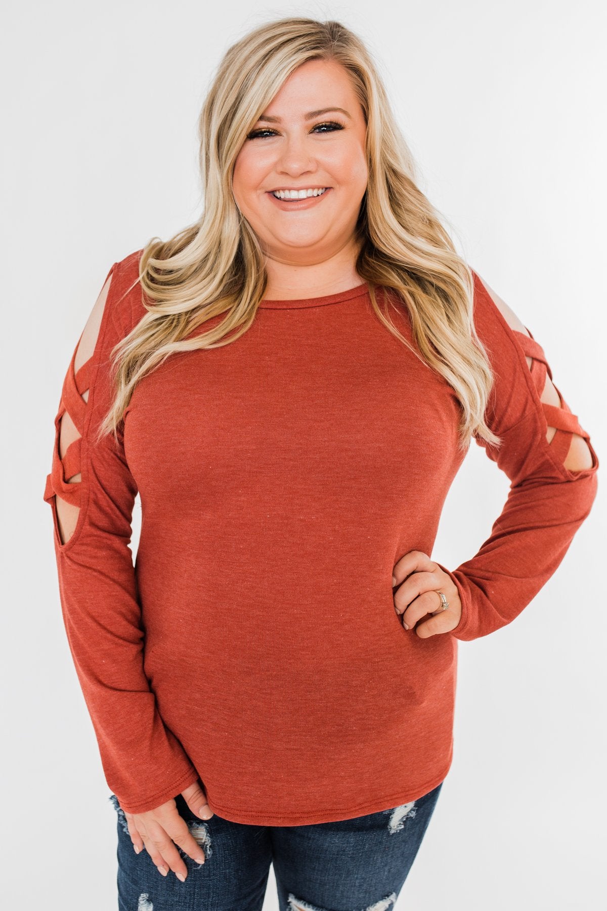 Something More Exciting Cold Shoulder Top- Rust