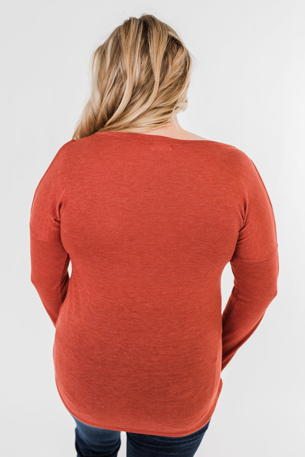 Something More Exciting Cold Shoulder Top- Rust